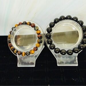 Rainbow Tiger's Eye 8mm & Black Obsidian 10mm Bracelet Set